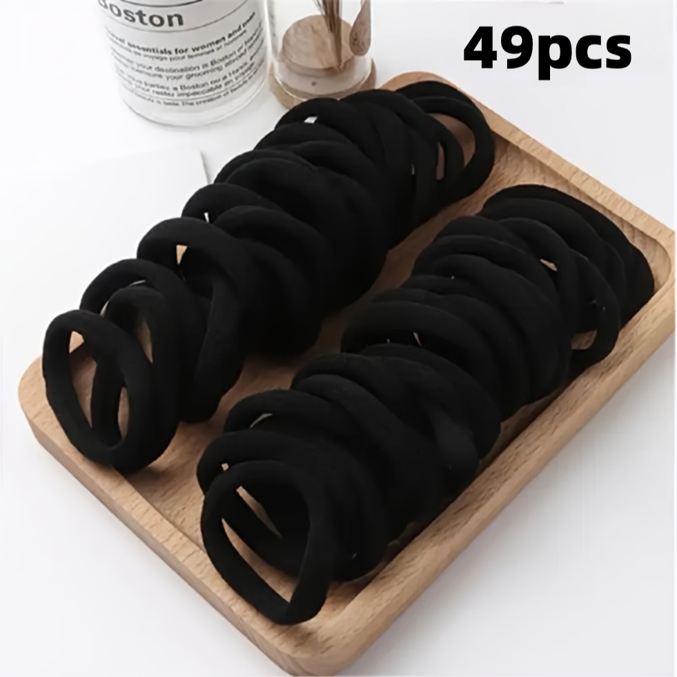 TEMU 49pcs Solid Color Elastic Hair Bands, High Hair Bands, Fashionable And Simple, Ponytail Holder, Suitable For Women' And Casual Use, Gift