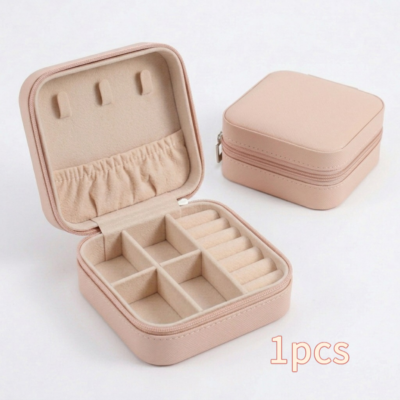 TEMU Mini Boîte à Bijoux Portable, Organisateur de Bijoux de Voyage avec Fermeture Éclair pour Anneaux, Boîte de Rangement et d'Organisation pour et