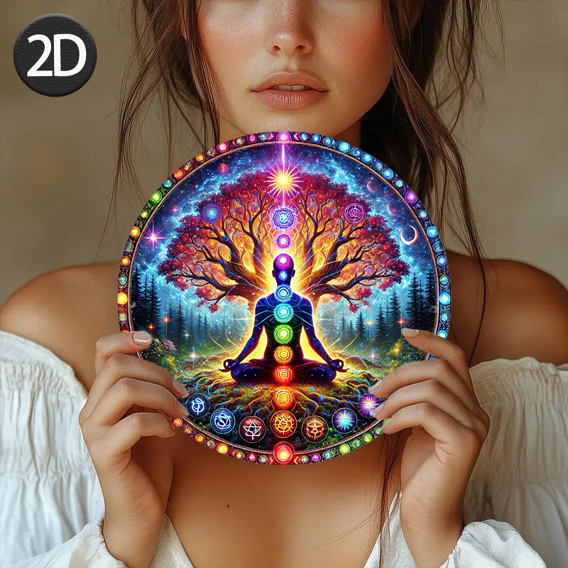 TEMU Arbre de Vie Mural Plat 2D - Ornement de Salle de avec Chakras, Matériau en Bois, Décoration de Yoga et de - Utilisation à , , Studio de Yoga,
