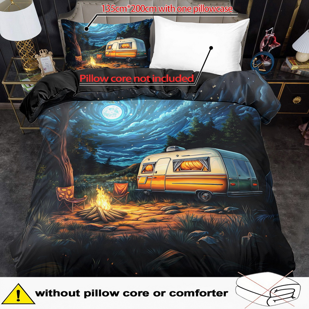 E-shop 2/3-teiliges Bettbezug-Set, Fantasy, Cartoon-Caravan-Druck-Bettbezug-Set, King-Queen-Stil-Bettwäscheset, Maschinenwaschbarer Polyester,