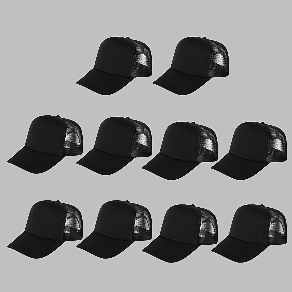 TEMU 10pcs Customizable Text Mesh Baseball Caps - Breathable Adjustable Snapback, Black & , Durable Polyester For Outdoor Activities & Wear, Casual