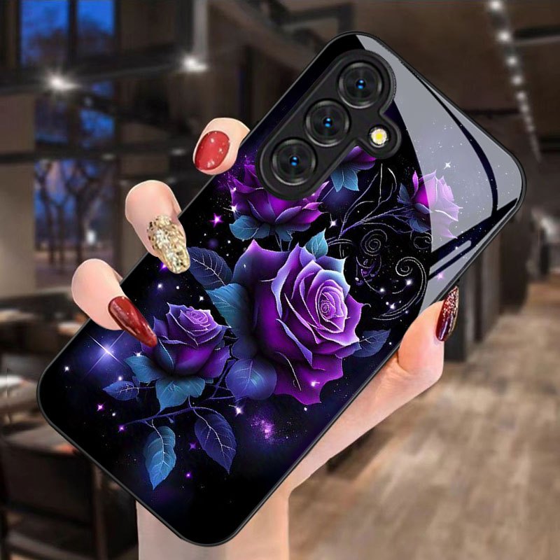 TEMU Phone Case: Purple Rose Print Phone Case Protective Cover Suitable For Galaxy