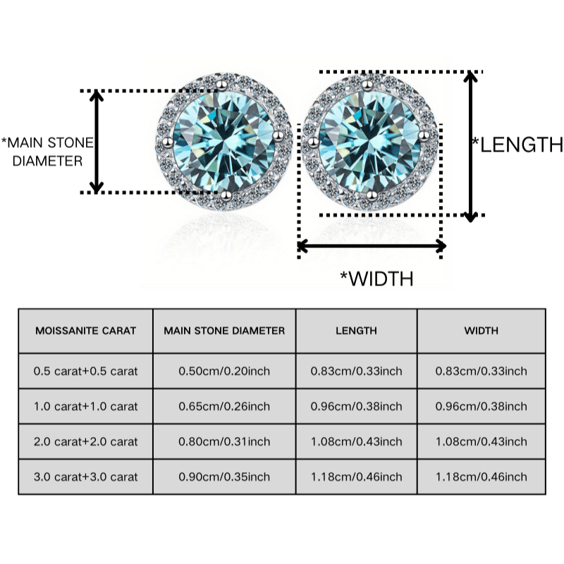 Light Blue Moissanite Stud Earrings, 0.5/1/2/3 Carat