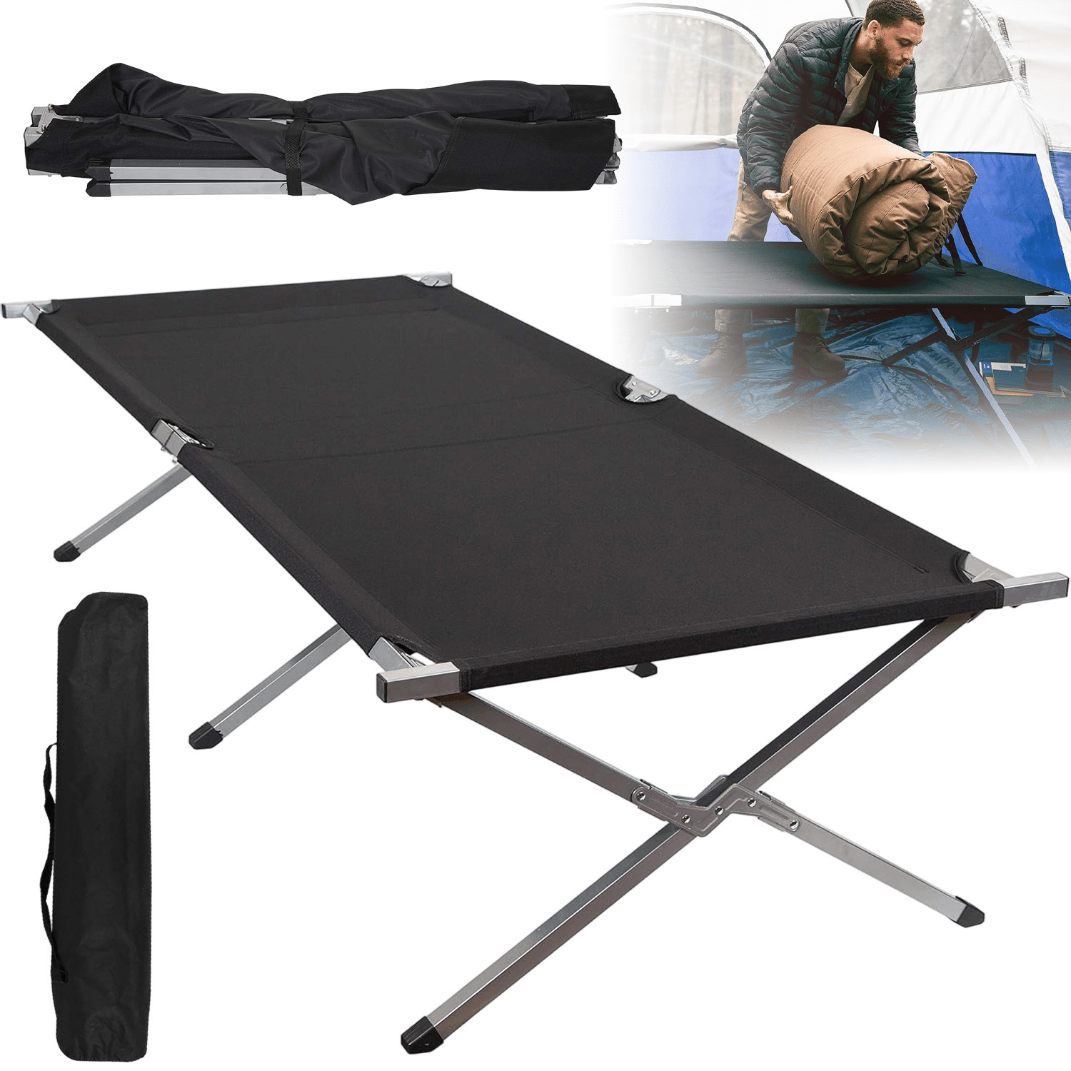 Compact Outdoor Single Folding Bed Made From 600d Oxford Cloth With Carry Bag, Large Load Bearing For Camping Trips And Household Rest Space