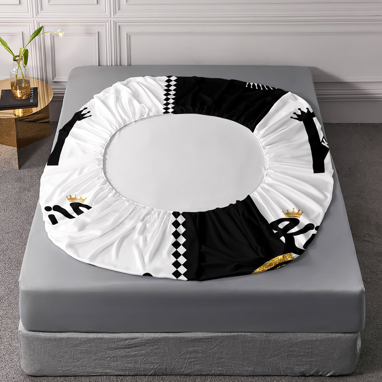 3pcs king queen fitted sheets black white printed bed sheet set for bedroom   and guest decoration couple pattern bedding set1 fitted sheet 2 pillowcases without core Product details 5