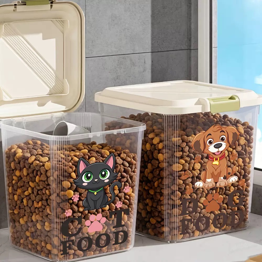 TEMU 2pcs 1set Paw Print Label Glass Stickers, Animal Pattern "dog Food" And "cat Food" Pattern Identification Stickers, Removable Waterproof Pvc Pet