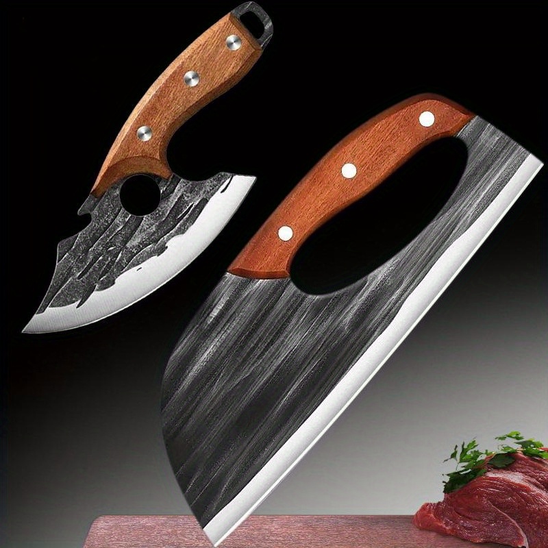 TEMU 2pcs Professional Kitchen Knife Set - High-carbon Stainless Steel Blades With Ergonomic Grip, Precision Tools For Meat & Vegetable Preparation,