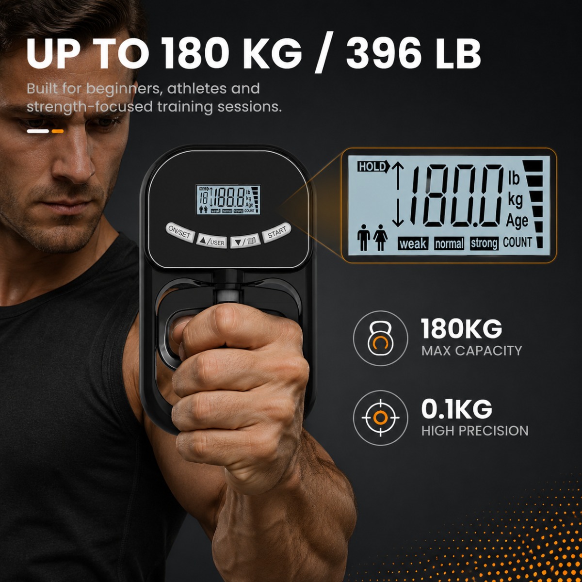 Digital Hand Dynamometer Grip Strength Tester, 120kg Capacity