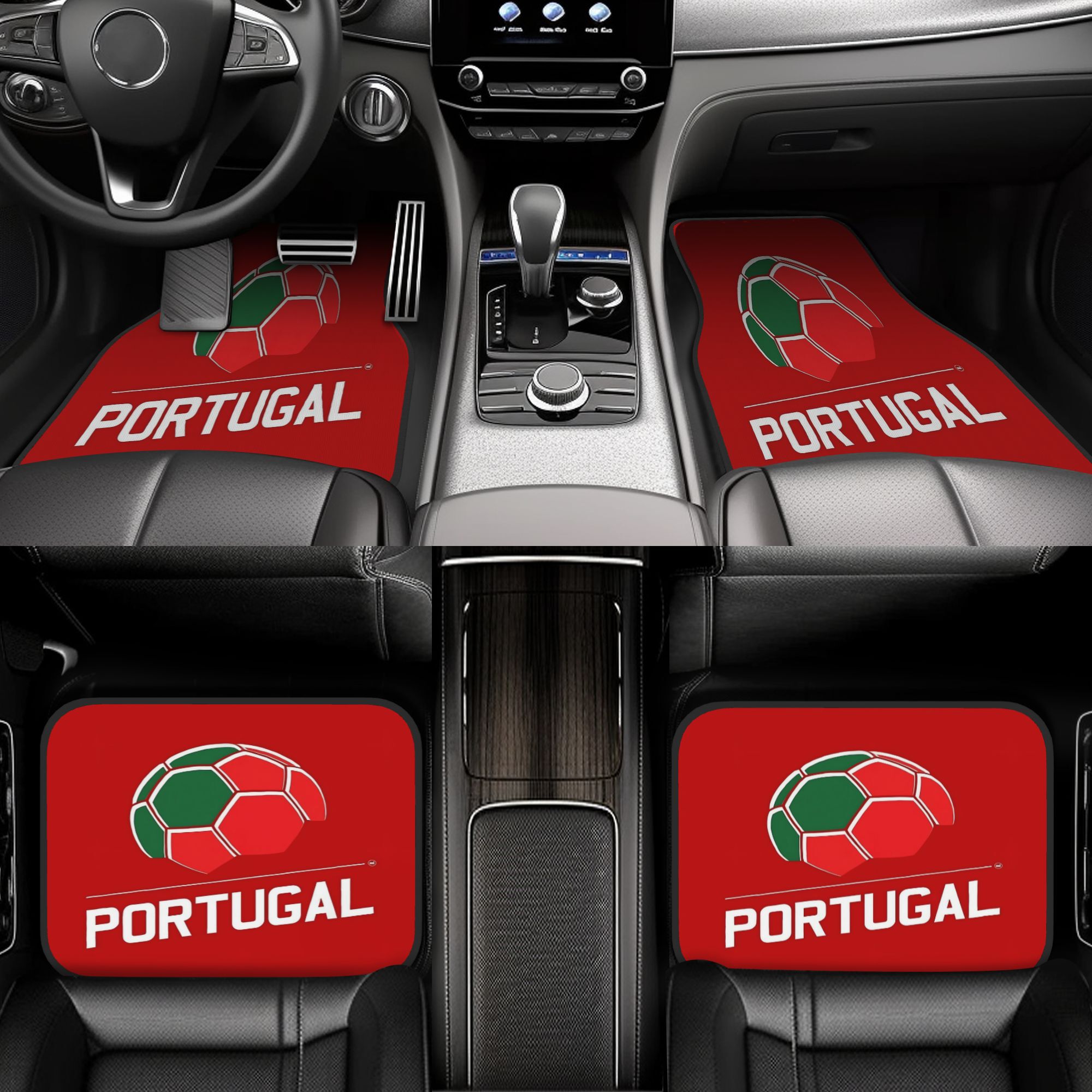 TEMU Lot de 4 tapis de voiture Portugal - Durables, motif ballon de foot, compatibles avec tous les véhicules, pour fans de sport, tapis d'intérieur