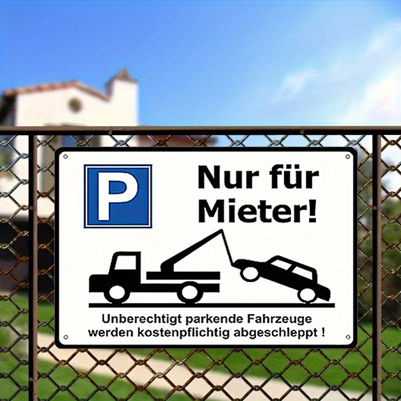 Image of 2d Flat, 1pc Metal Sign, No Parking" Decorative Metal Sign For , 8*12inch/ 20*30cm - Durable, German Text With Visual Guide, Ideal For Outdoor Use, Metal Outdoor Decor, Perfect For Room Decor