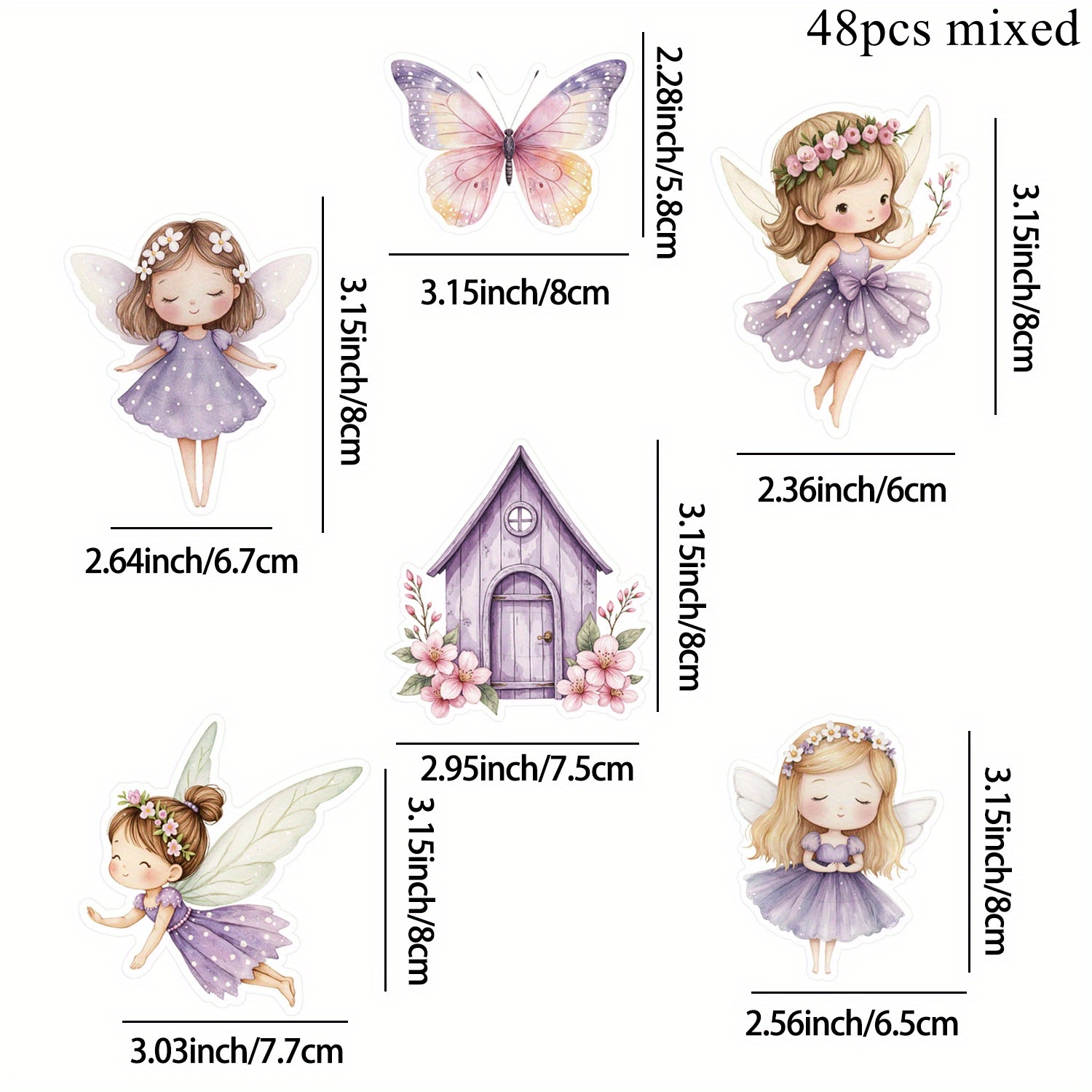 Image of 48pcs Fairy Flower Lollipop(with Packaging) Cards Cartoon Fairylady/ Paper Cards For Fairy Happy Birthday Party Packaged Candy Wrapping Supplieschristmas,gift For New Year,valentine's Day