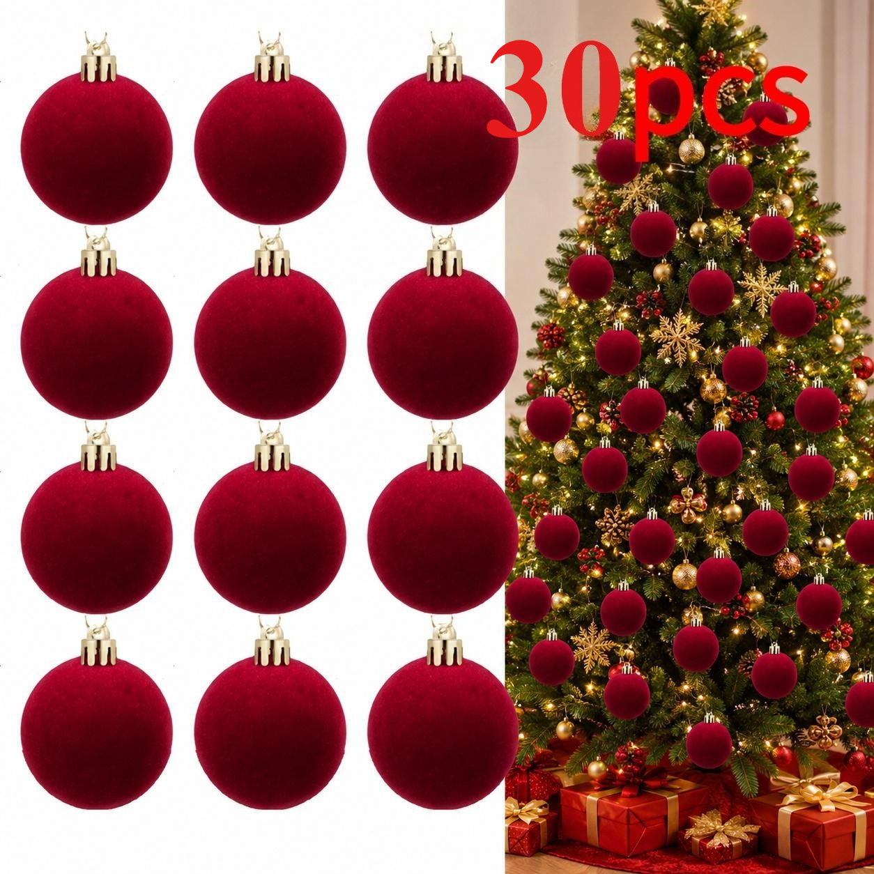 TEMU New 30pcs Burgundy Velvet Christmas Balls, Home Decor Tree Ornaments – For Halloween, Thanksgiving, Birthdays And Weddings Handcrafts Christmas