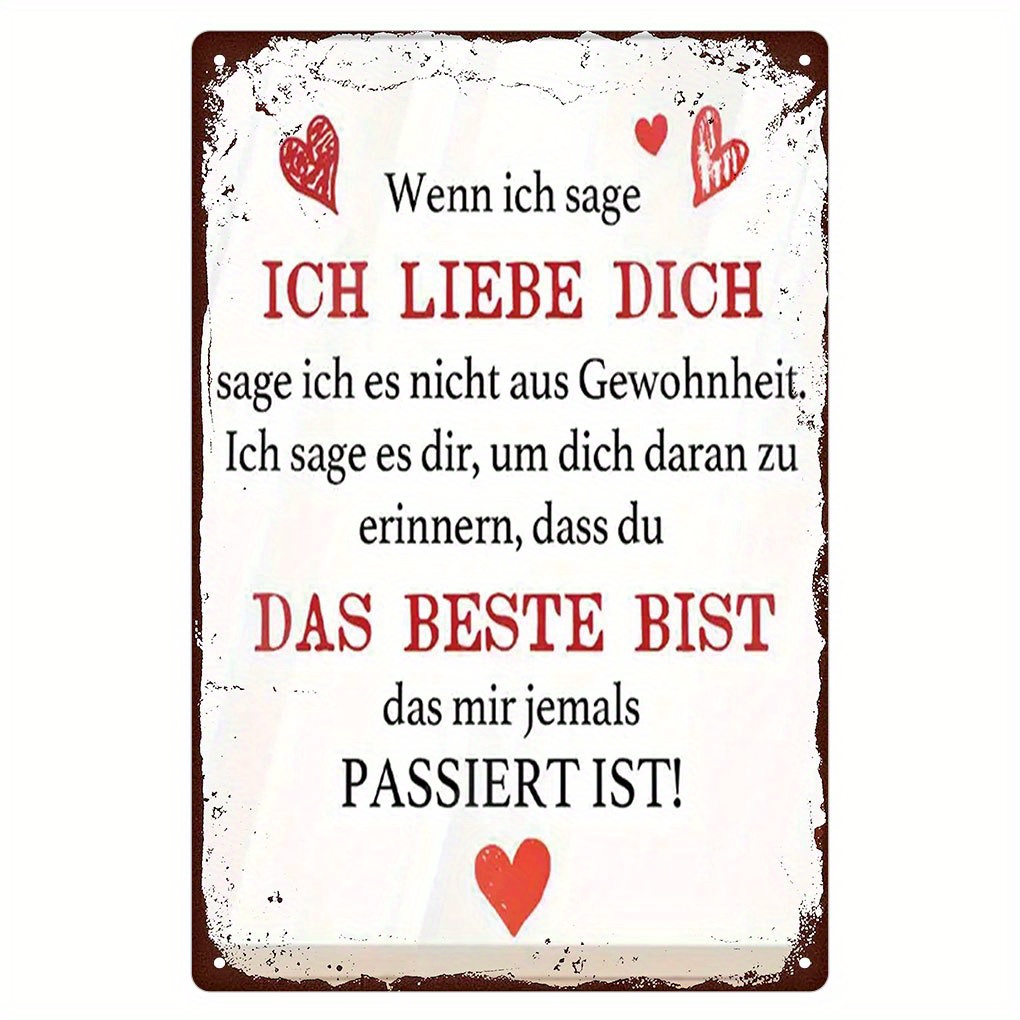 Image of 2d Flat - A 2d Flat Metal Sign Measuring 8x12 Inches Featuring A Romantic Quote. This Vintage- Sign Is With Heart Designs, Making It A Anniversary Gift For Couples, Including Husbands, Wives