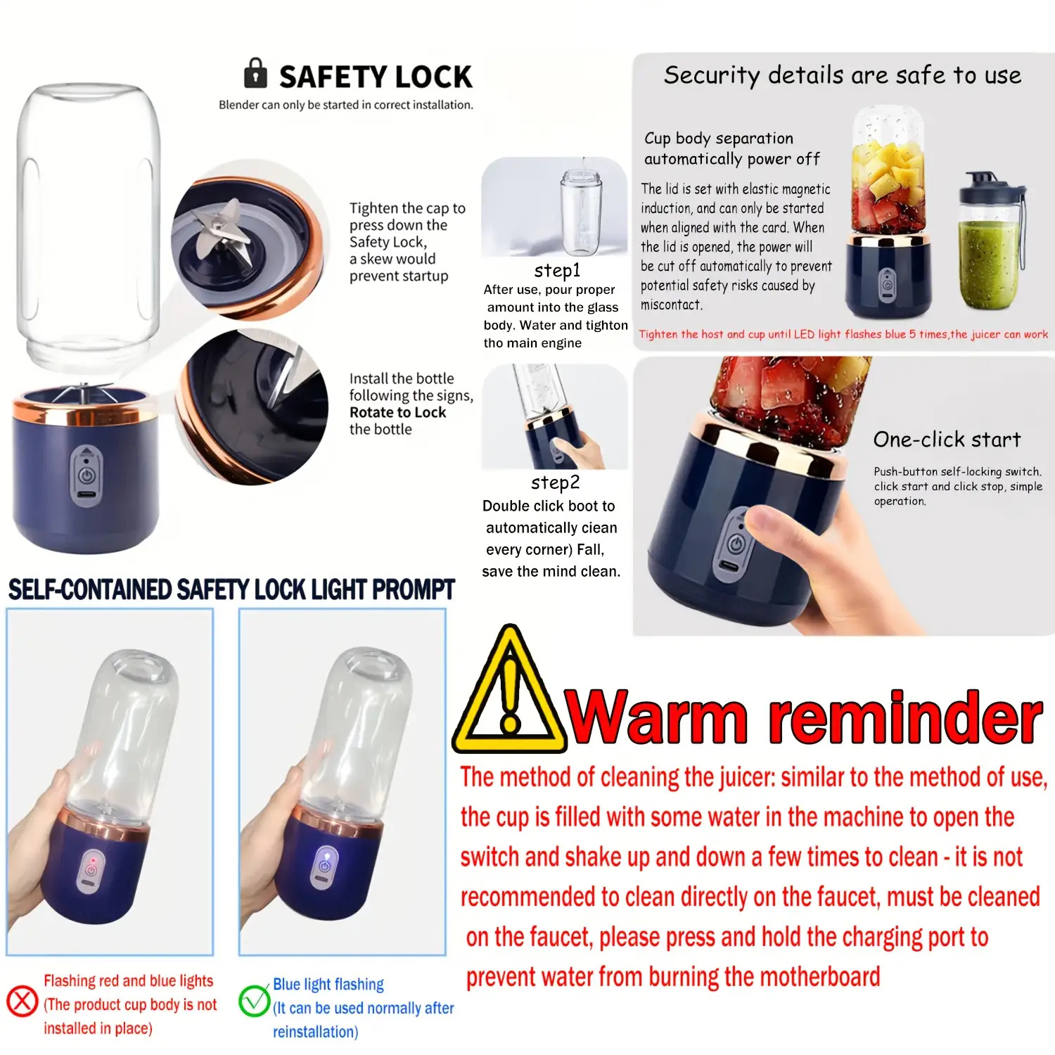 Licuadora y exprimidor portátil 2 en 1 con 6 cuchillas, carga USB y diseño de doble vaso - Perfecto para hacer batidos, milkshakes y bebidas frías, lo que lo convierte en un regalo ideal para el Día de San Valentín, Acción de Gracias, Halloween, Navidad y el Día de los Padres. - Imagen 8