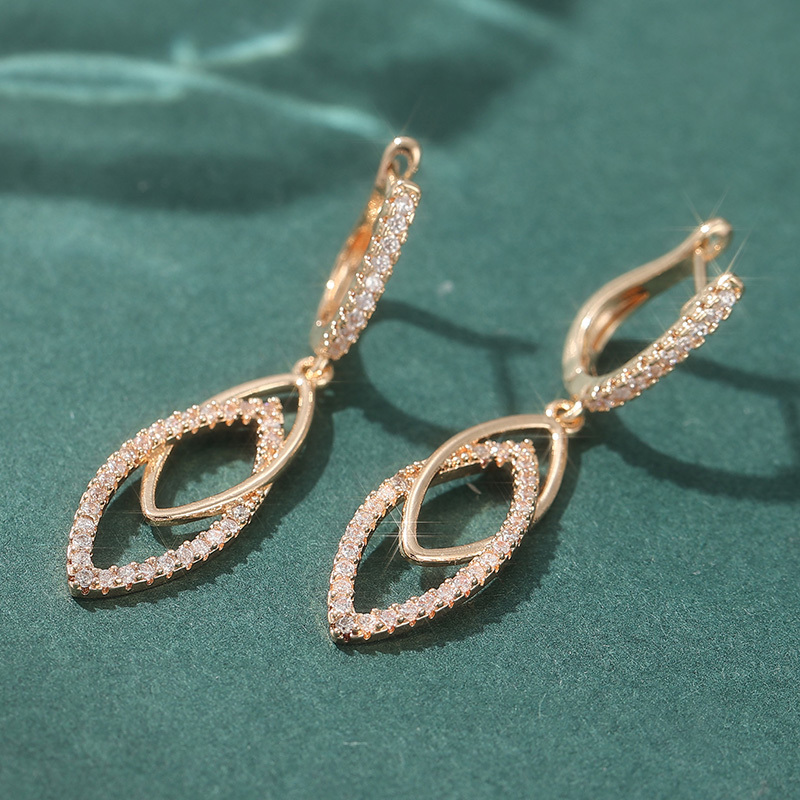 Image of Innovative Design Shiny Synthetic Zirconia Women Drop Earrings Fashion Golden Color Romantic Daily Fine Jewelry Gift