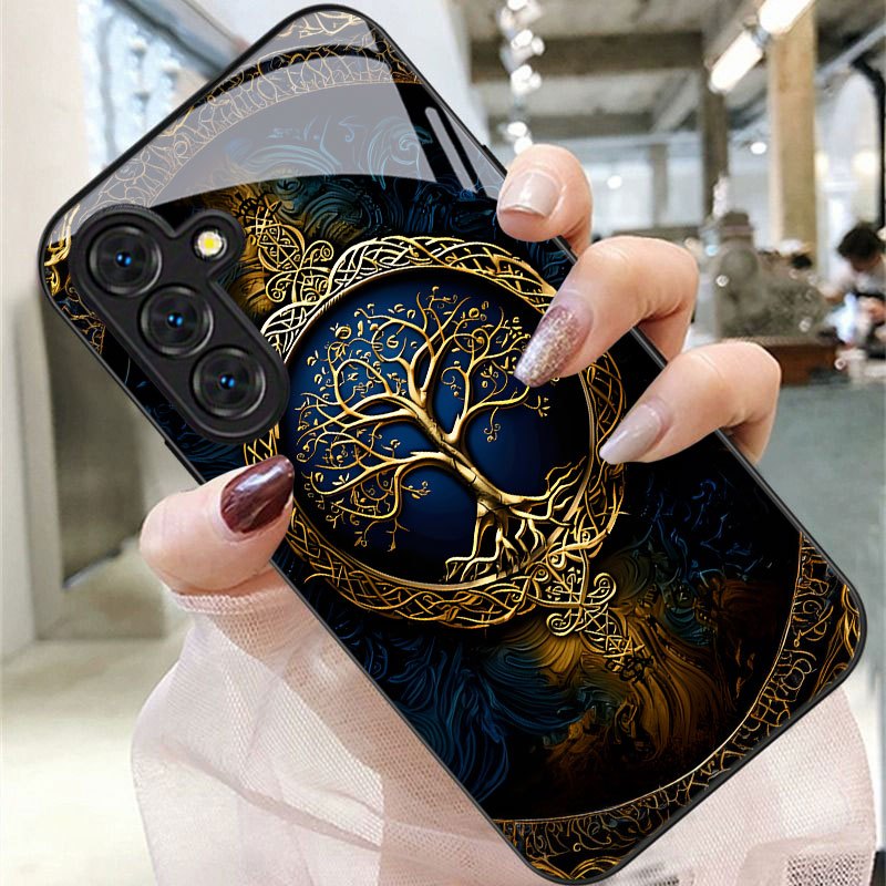 TEMU Phone Case: Celtic Style Tree Grain And Symbol Print Pattern Phone Case, Suitable For Galaxy S9+/s10/s20+/s20 Ultra/s21 5g/s21+/s22/s23 Plus/s24
