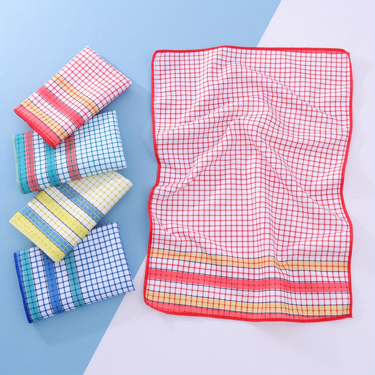 6/12pcs Waffle Kitchen Towels, Colorful Plaid Dish Cloths, Soft and Absorbent - Reusable Tea Towels for Drying Utensils and Cleaning Bars, Low Pile, Machine Washable, Modern Space Theme Design