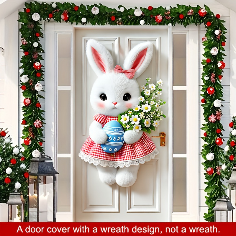 

1pc, 2d Door Panel Easter Plush Rabbit Door With Floral Door Frame- Polyester Fiber, Suitable For Outdoor Party And Garden Decoration, Easy To Hang, No Power Supply, 35.43 Inches X 70.86 Inches