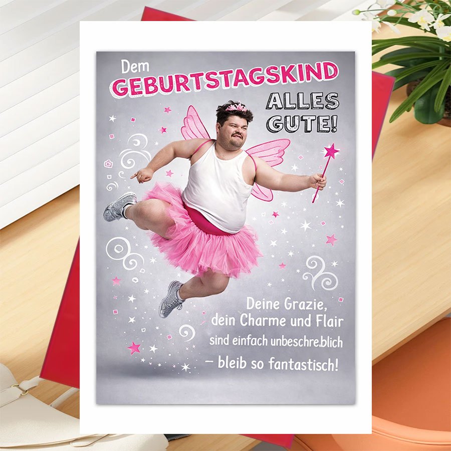 1 Greeting Card + 1 Envelope | Funny Birthday Card For Adult Male Featuring Man In Tutu And Fairy Wings | Ideal For And Them On Their