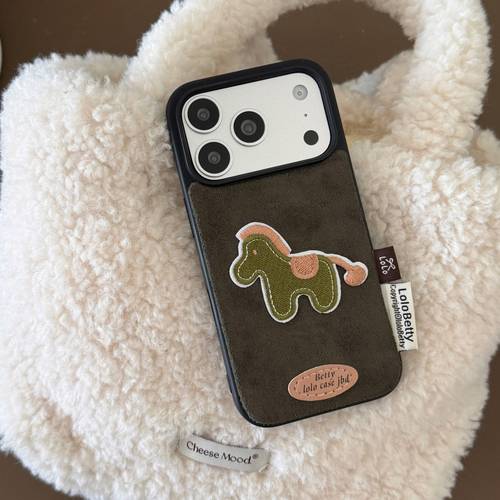 phone case velvet four color embroidered pony phone case suitable for 17 fashionable and creative new model for the 17 series protective case for 15 pro