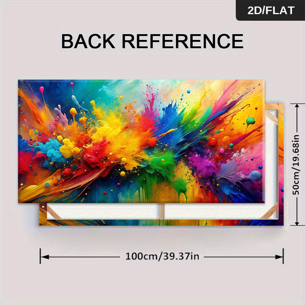 TEMU 2d Flat, 2d Flat, A Framed Modern Abstract Canvas Artwork Featuring A Vibrant Explosion Of Colorful Paint , Measuring 19.68 By 39.37 Inches (50