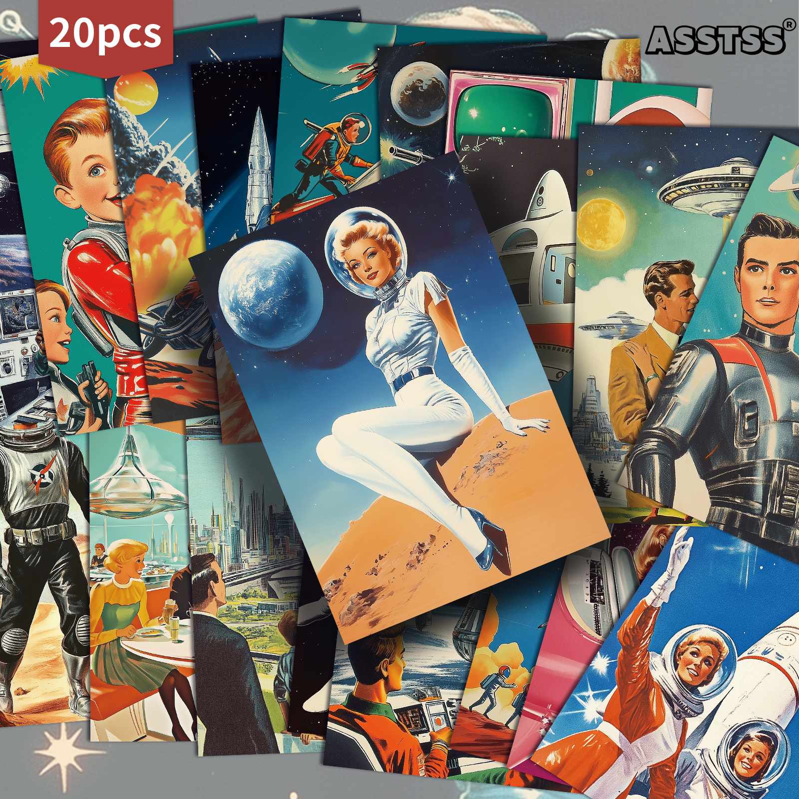E-shop 20er-Packung ASSTSS Retro Mittelalter Futuristische Weltraum-Geschenkkarte - 4X6 Zoll Retro Junk Journal Papier, Klassische Illustrationen