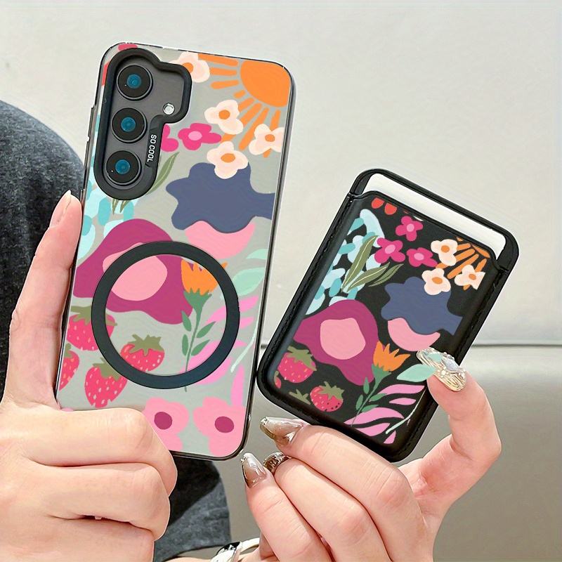 TEMU Phone Case - A Two-piece Set Designed For The For S25, Featuring A Stylish And Creative Color Sticker Pattern Magnetic Phone Case, Along With A