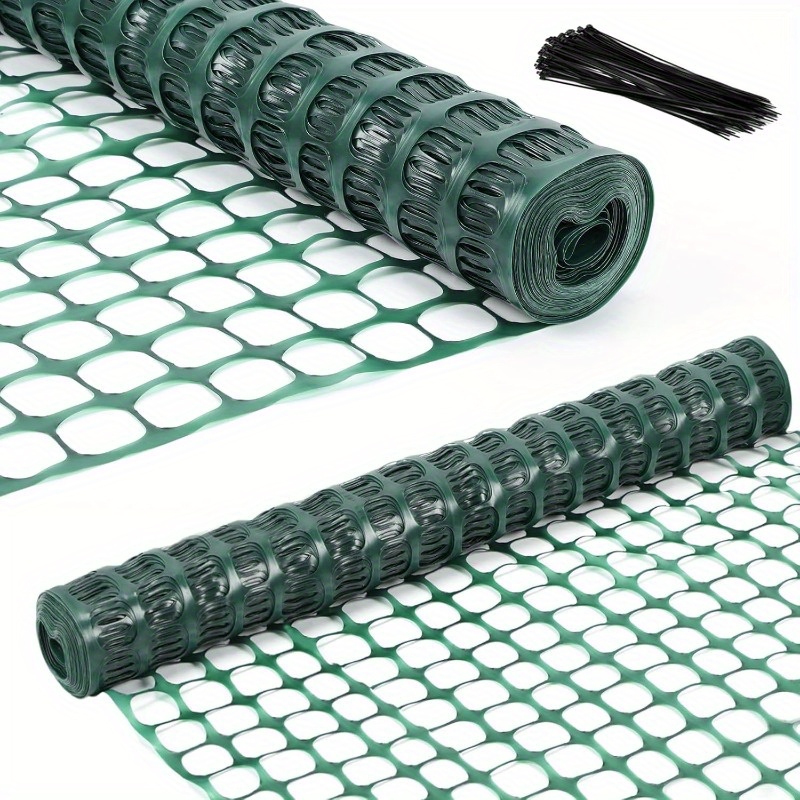 TEMU Plastic Mesh Fence, Construction Barrier Netting, Safety Fence, 4' X 100' Feet 1 Roll With 100 Zip Ties, Fences Wrap, Garden Fencing, Above