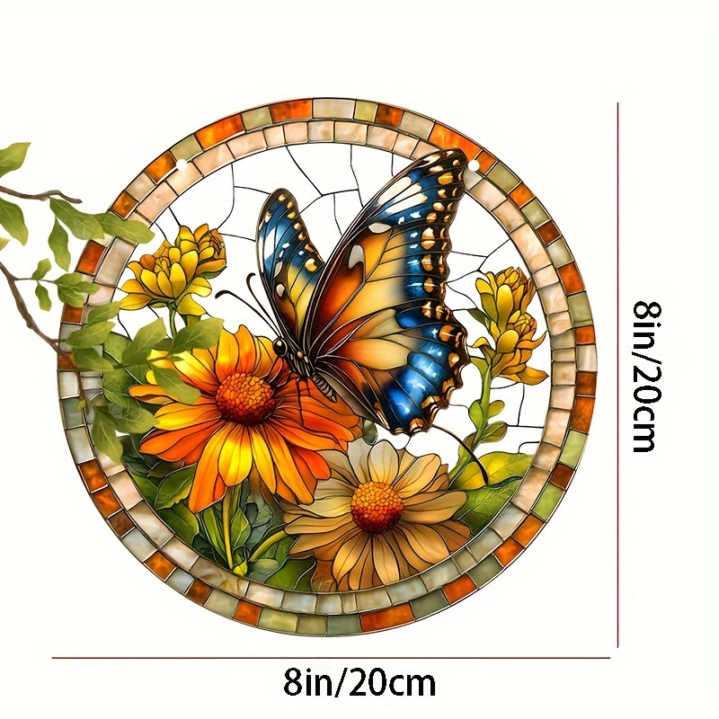 E-shop 2D Flach, 8 Zoll x 8 Zoll Stück, 2D Acryl Schmetterling Sonnenfänger Garten-Deko, Fensterdekoration, Schmetterlingsstil Wanddeko für , Veranda,