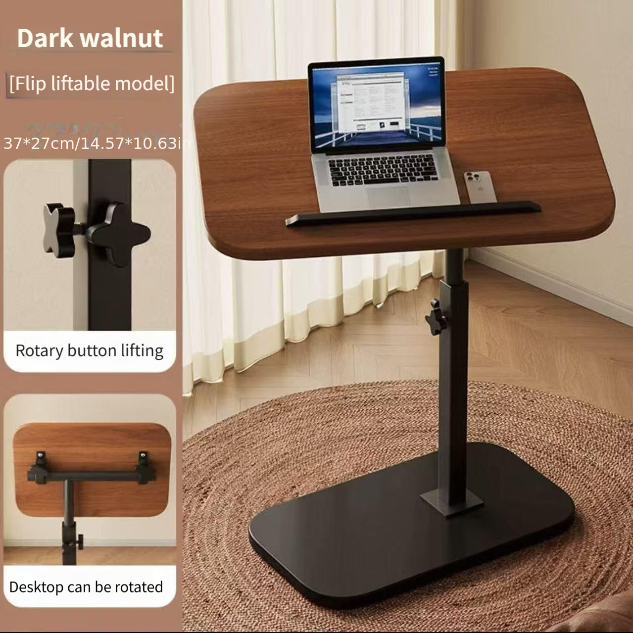 Image of Movable Table With 360° Rotation, Adjustable Small Multifunctional Table (coffee Table/ Computer Desk/ Side Table/ Tray) Suitable For Bedroom And Living Room