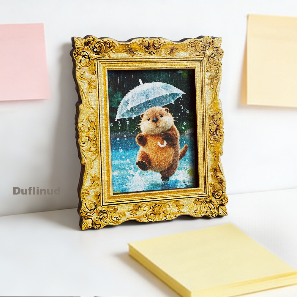 TEMU 1pc Cute Otter Fridge Magnet, Mini Decorative Style, Holding Transparent Umbrella Jumping In Water, Wooden Fridge Sticker, And Refrigerator Door