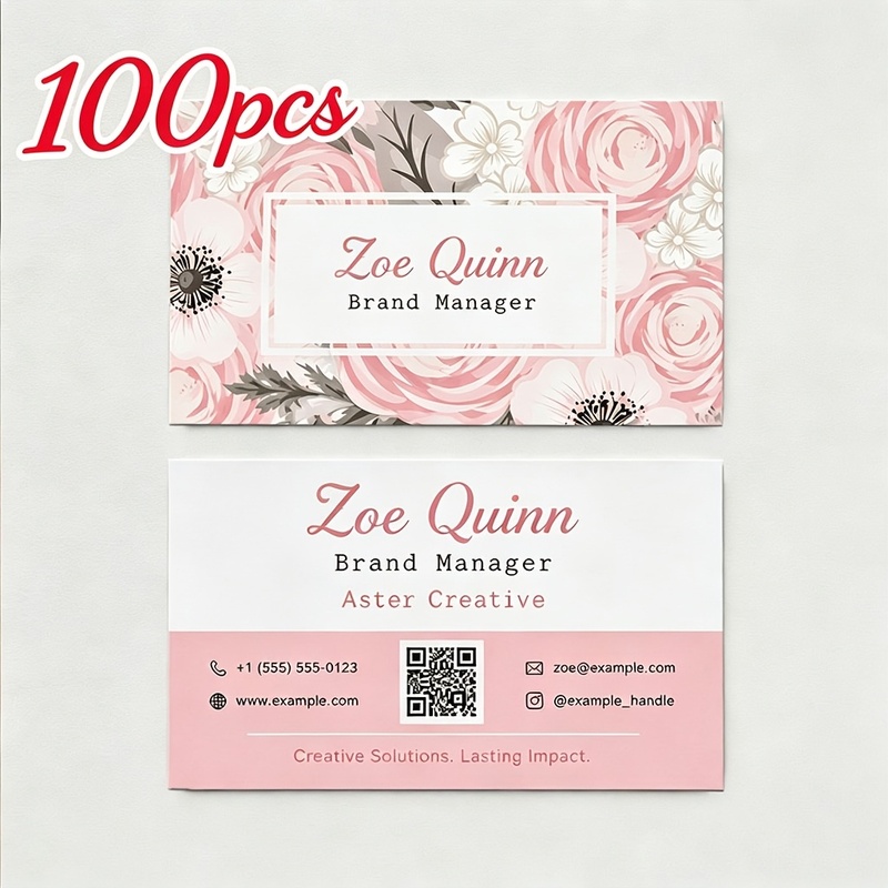 TEMU Business Cards: Personalized, Minimalist, And Elegant. Featuring A Powder-pink Matte End And Exquisite Floral Designs. Supports With Your , Team