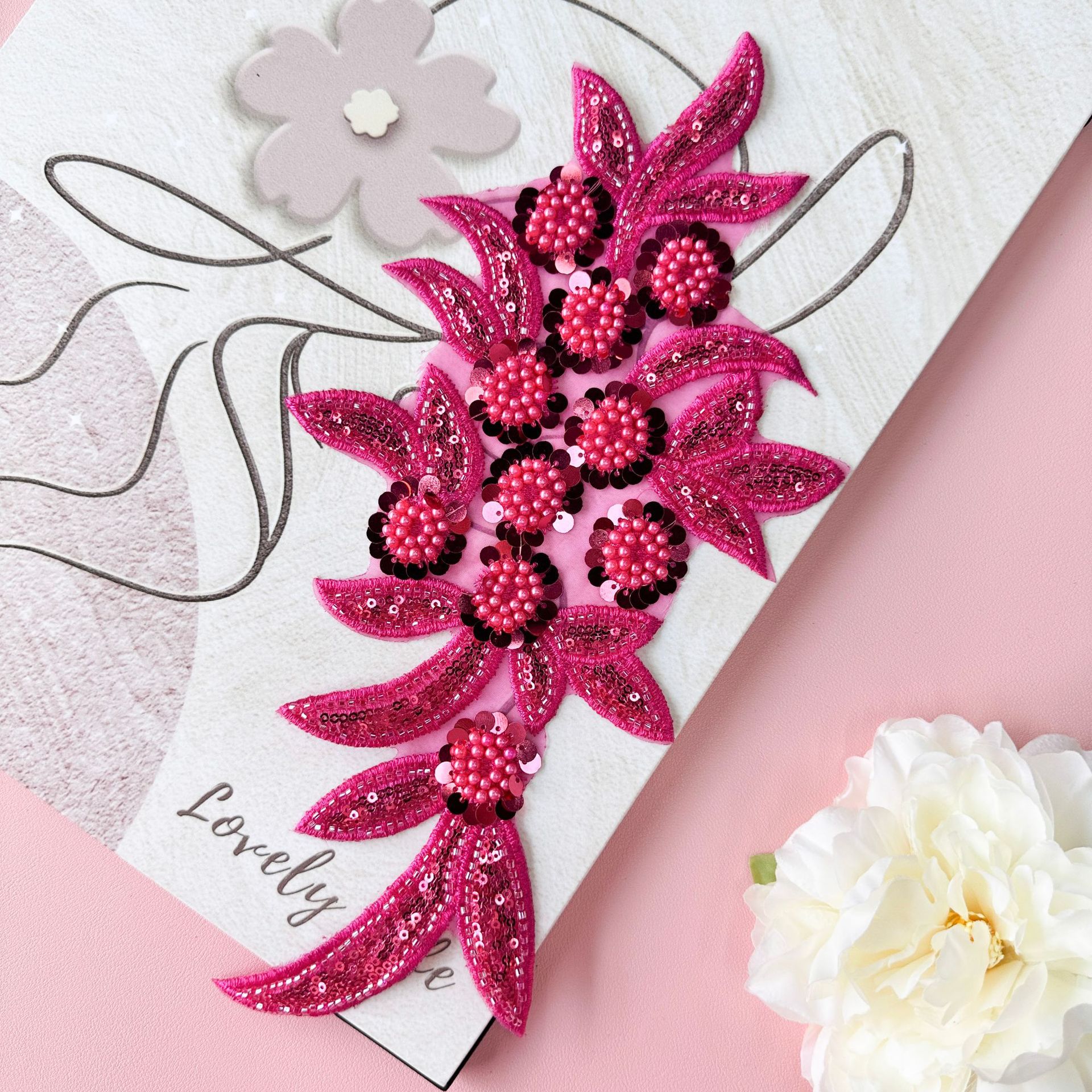 TEMU Parche exquisito de lentejuelas con bordado de cuentas multicolor a , aplique floral para accesorios de prendas, parche de tela de malla para