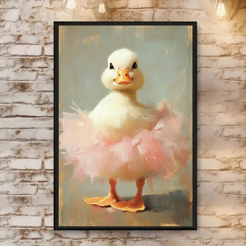 

1pc Duck In Pink Canvas Art Print, Painting Style Poster, Orientation, For Bedroom, Living Room, Office, Classroom, Wall Hanging Decor, Birthday, Christmas, Valentine's Day Gift