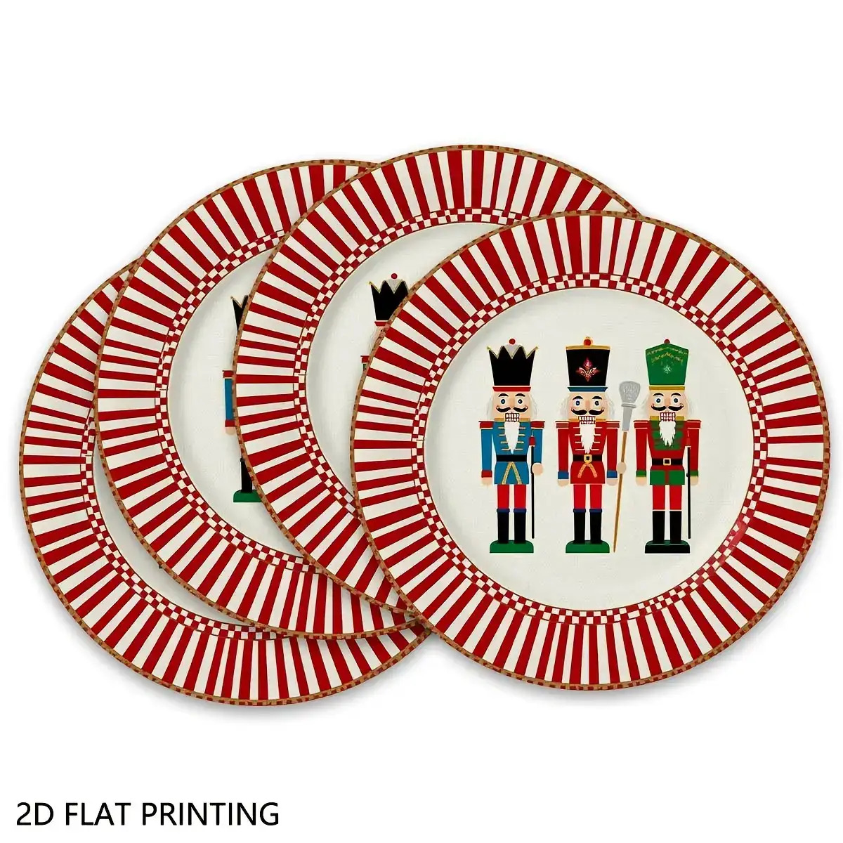 TEMU 4 sets de table ronds en bois rayés - Taille : 10*10cm/3.94*3.94in, sets de table en bois à rayures rouges et blanches, motif coloré de soldat ,