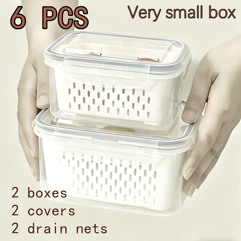 6pcs food grade colander basket set household airtight refrigerator fresh keeping storage containers with drain baskets and lids for storing   fruits and vegetables 2 containers 2 colander baskets 2 lids