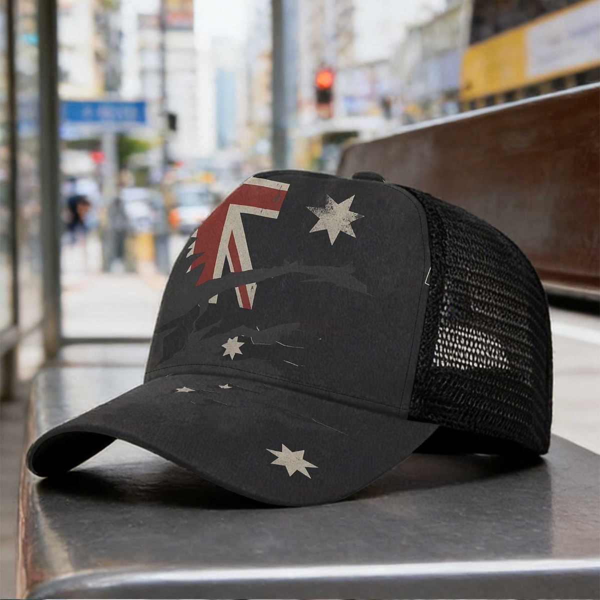 TEMU 1pc Australia Flag Baseball With Fitted Closure - Lightweight Breathable Mesh Suitable For Streetwear, Sports, Christmas Gifts, Round Top &