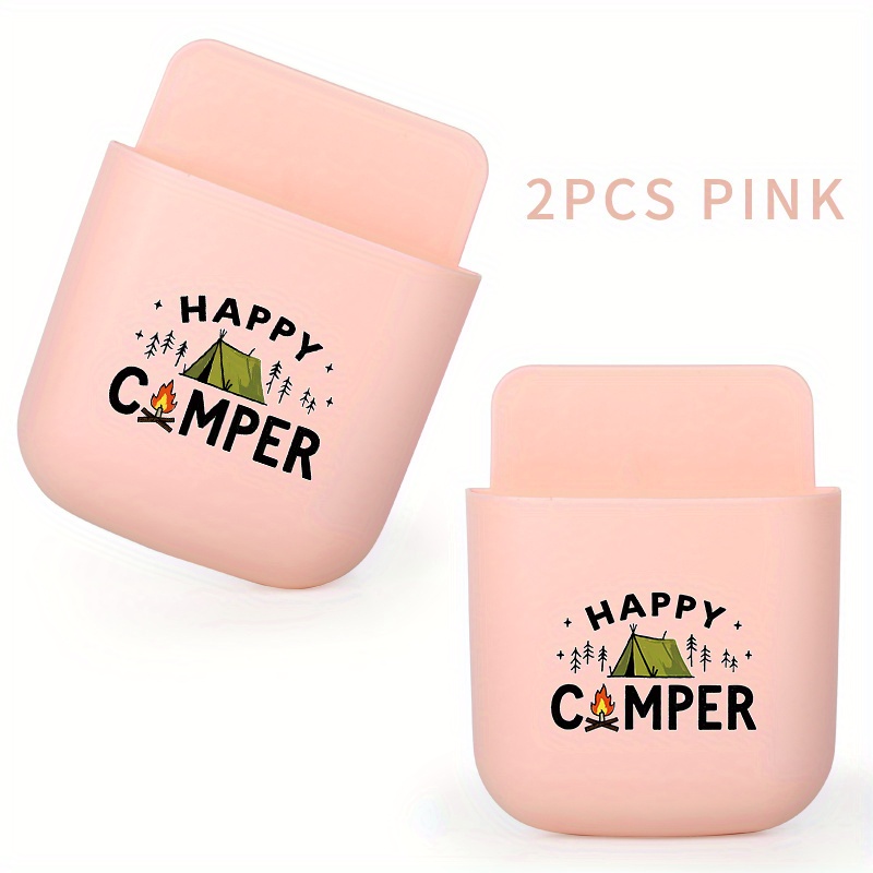 2pcs Camping-themed Phone Holder Wall-mounted Storage Box, No Drilling Required For Phone Organization