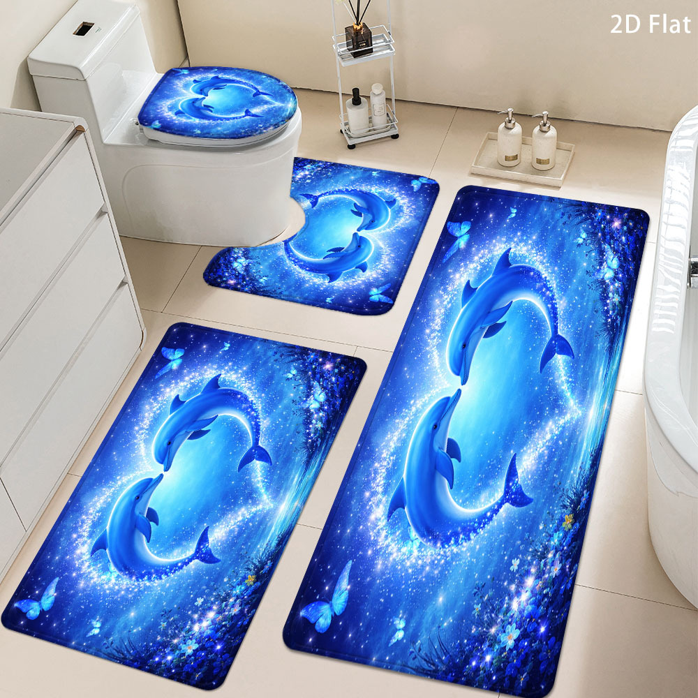 TEMU 2d Flat 3/4pcs Bathroom Non-slip Mat Set, Heart-shaped Dream, Home Decor Water-absorbing Mat For Shower Door, Soft -drying Carpet For Home Use,