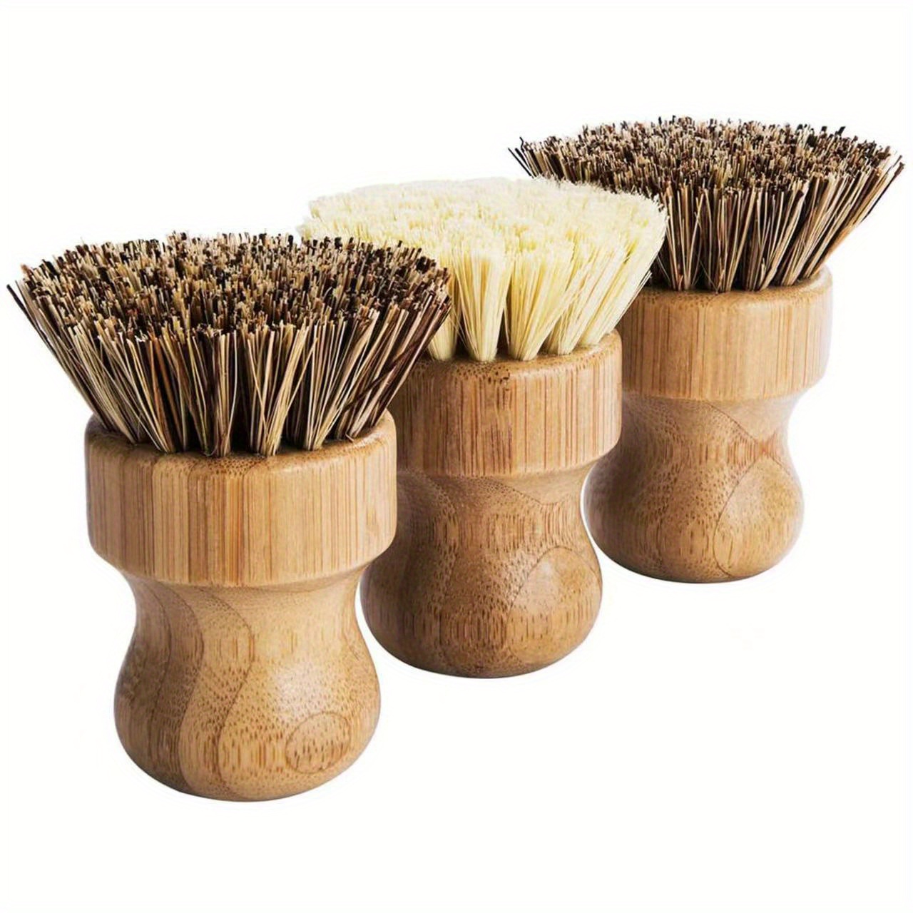 TEMU Set Of 3 Mini Dishwashing Brushes With Handles - Palmyra Pot Brush, A Sturdy Cleaning Tool Kit Featuring Natural Scrubbing Brushes, Microfiber, And Fiber For Effective Pot And Cleaning.