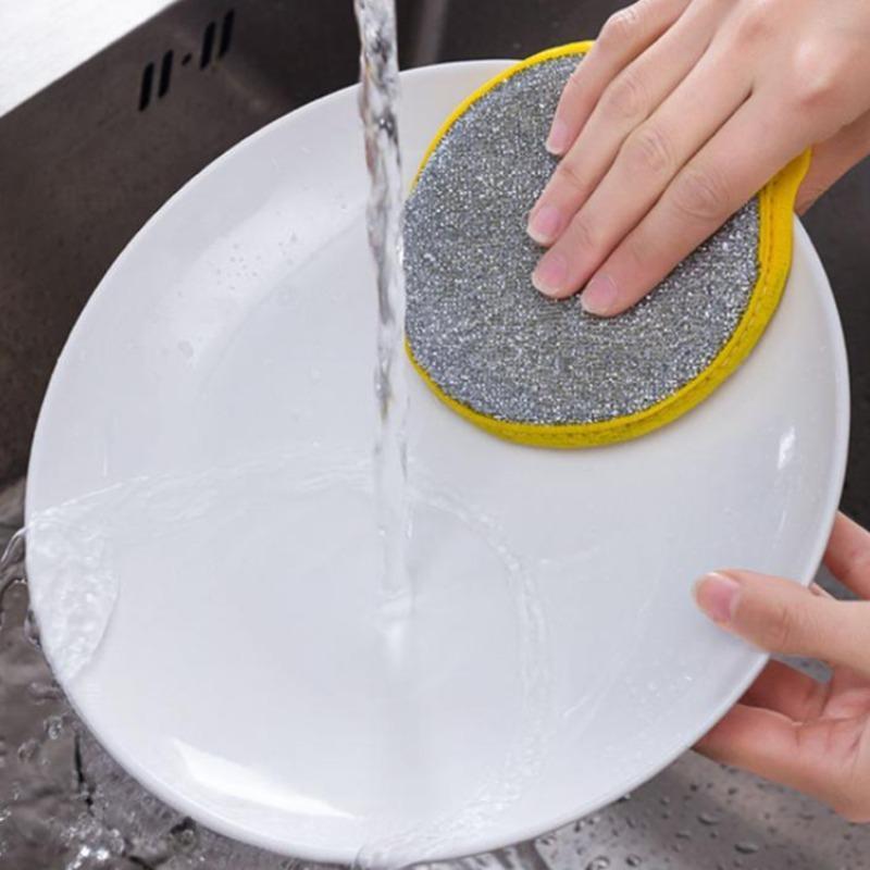 double-sided dishwashing sponge, 3   scrubbing pot brush, kitchen dish cloth, household dishcloth, oil and stain removal cleaning cloth details 7
