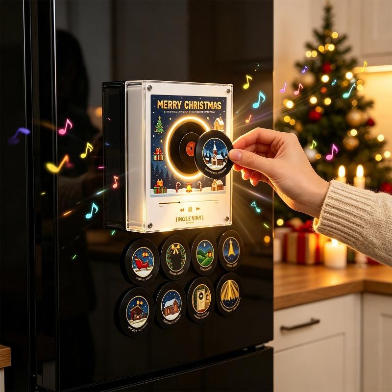 christmas magnetic vinyl record player refrigerator magnet set   9 christmas song cds interactive christmas music   refrigerator decoration suitable for kitchen and home holiday gift   and creative idea