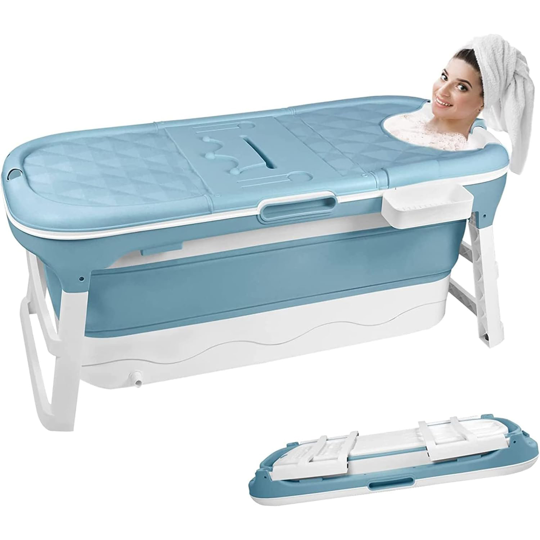 Image of Portable Folding Bathtub With Removable Cover - Large Mobile Bath For Showers