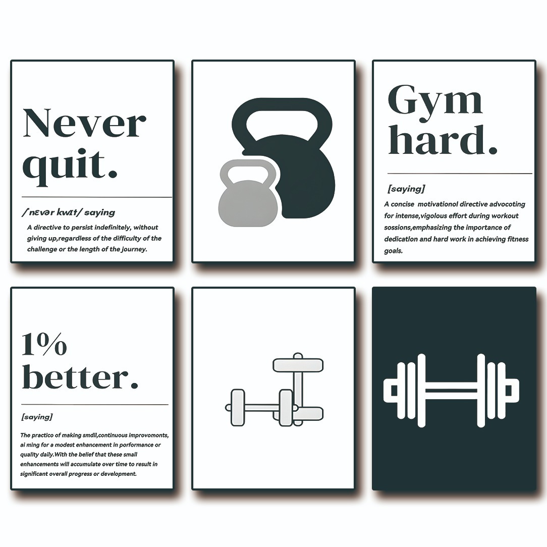 TEMU 2d Flat, 2d Flat, Frameless 6pcs Home Gym Wall Art, Fitness Art, Motivational Poster, Printable Art, Fitness Motivation, Living Room Bedroom