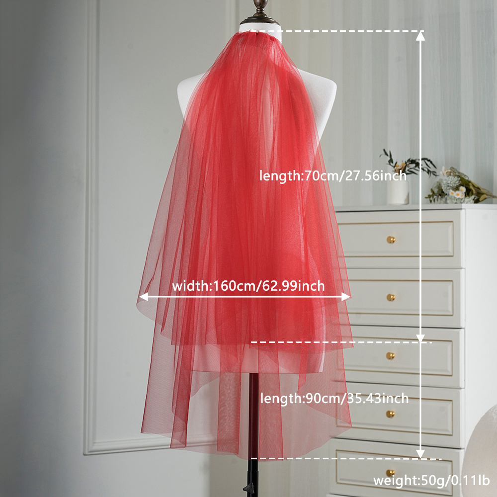double layer short bridal wedding veil red simple - Temu Oman