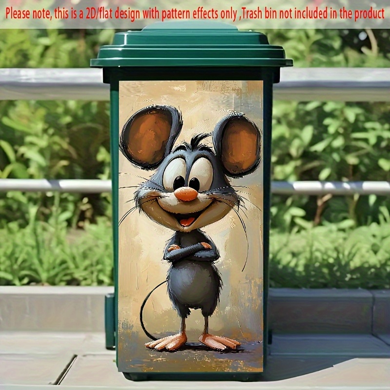 TEMU 1pc, 2d/flat Trash Can Sticker, Mouse Design Creative Trash Can Sticker, Suitable For Trash Can, Wall, Kitchen Decoration