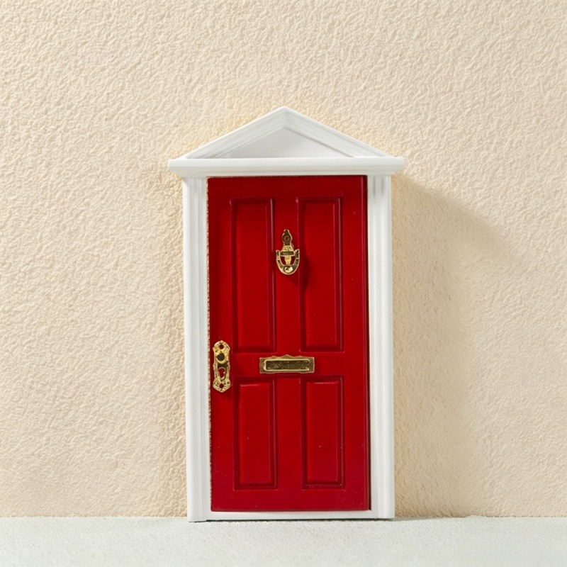 TEMU Puerta de entrada miniatura para casa de muñecas a 1:12 con triangular y herrajes de metal, puerta de entrada realista, accesorios de decoración