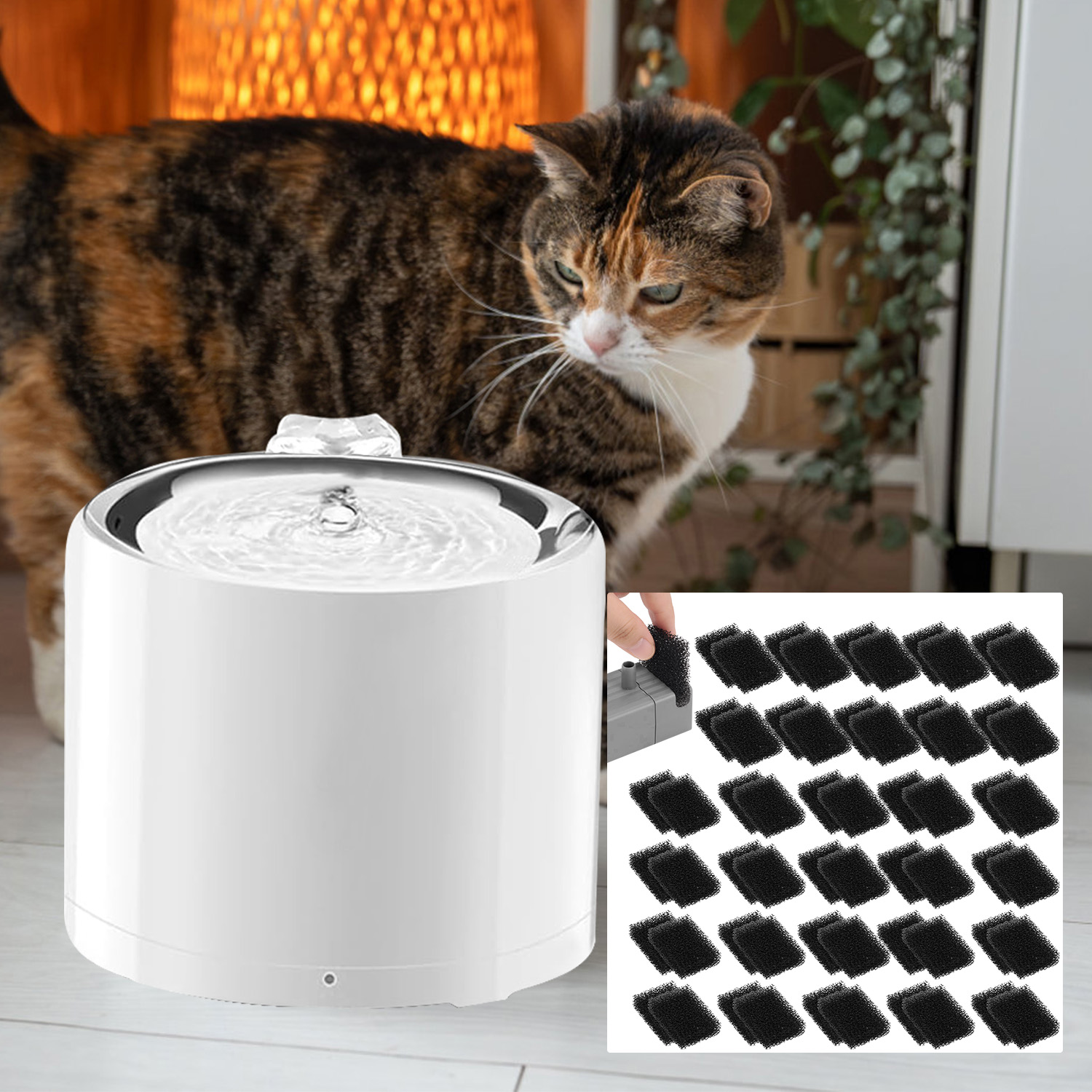 TEMU 60pcs Of Replacement Filters For Pet Fountains, Square Sponge Filters For Cat Drinking Water (black Color), Without Battery