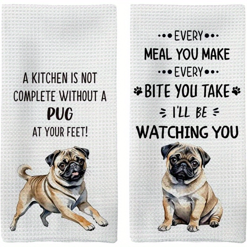 

2pcs Polyester Kitchen Towels - 18x26" , Pug Moms & Decor, Machine Washable Hand & Dish Towels