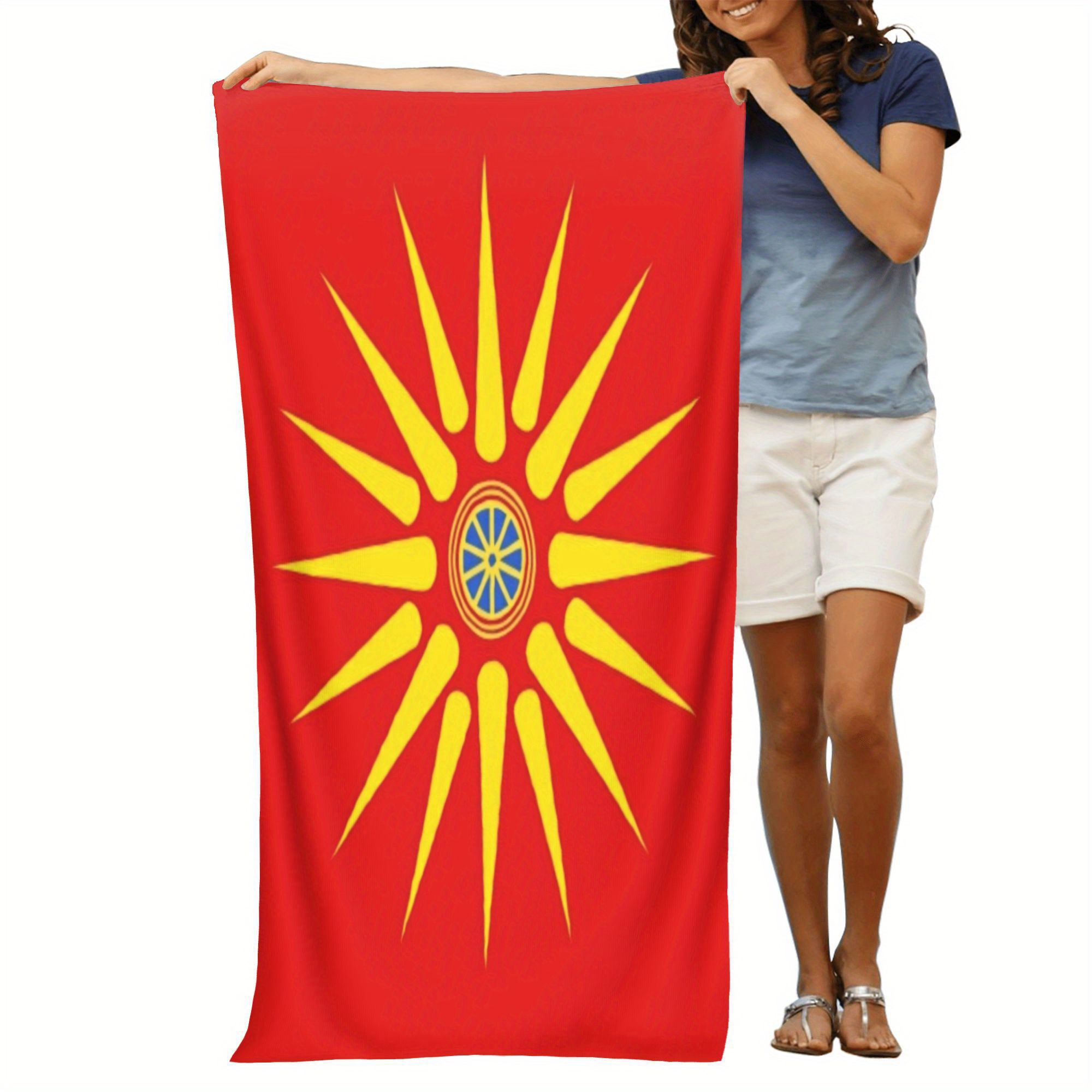 брзо-сушечка микрофибер плажна пешкир - дизајн на sun ancient macedonia, 250gsm, лесна и брзо-сушечка, совршена за плажа и базен, плажа детали 6